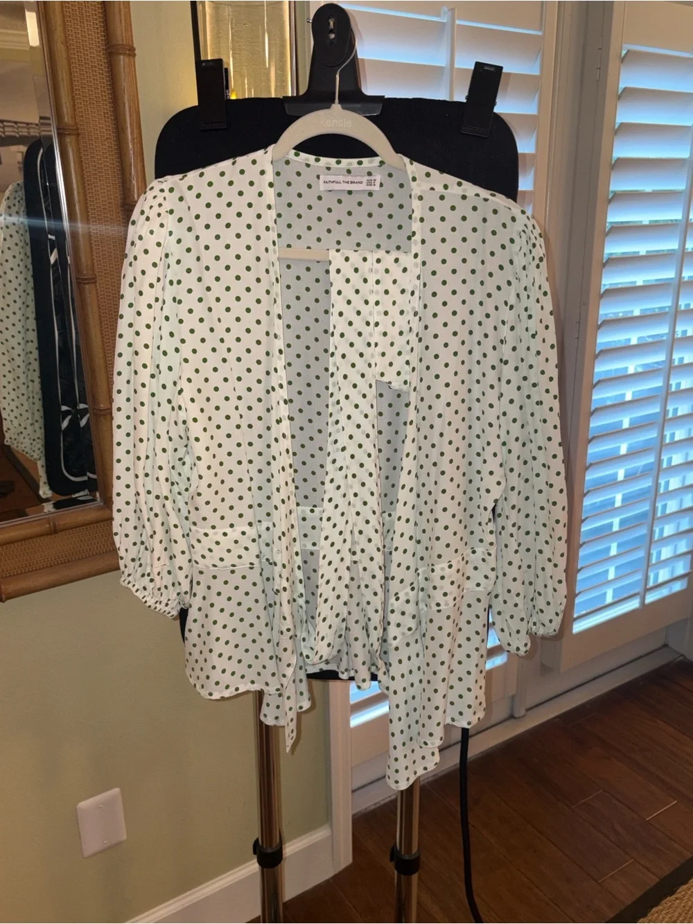 Faithfull the Brand Green Polka Dot Wrap Blouse on White